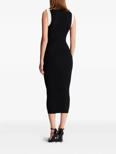 Balmain Two-tone Midi Dress In Black