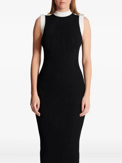 Balmain Two-tone Midi Dress In Black