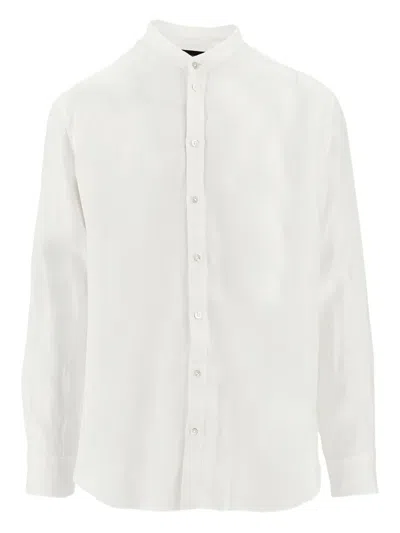 Emporio Armani Linen Shirt With Guru Collar In White