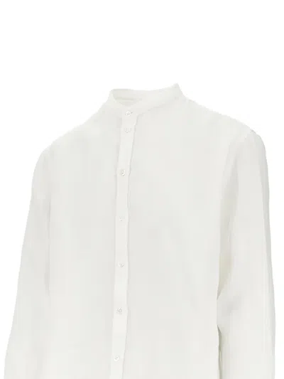 Emporio Armani Linen Shirt With Guru Collar In White