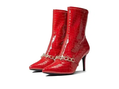 Juicy Couture Tyme Bootie Women's 8 Red Croc Leather Stiletto Heel Boots Khd807