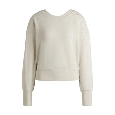 Hugo Boss Embellished Sweatshirt In Cotton Terry With Ribbed Trims In Neutral