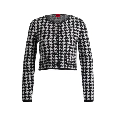 Hugo Boss Cropped Cardigan In A Houndstooth Cotton Blend In Black
