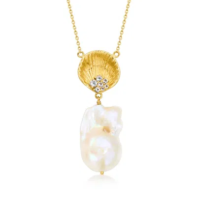 Ross-simons 13-16mm Cultured Baroque Pearl And Seashell Necklace With . White Topaz In 18kt Gold Over Sterling