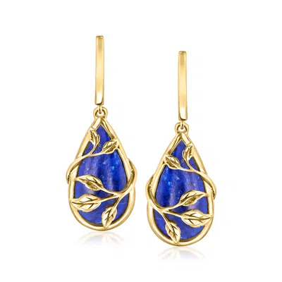 Ross-simons Lapis Leaf Drop Earrings In 18kt Gold Over Sterling