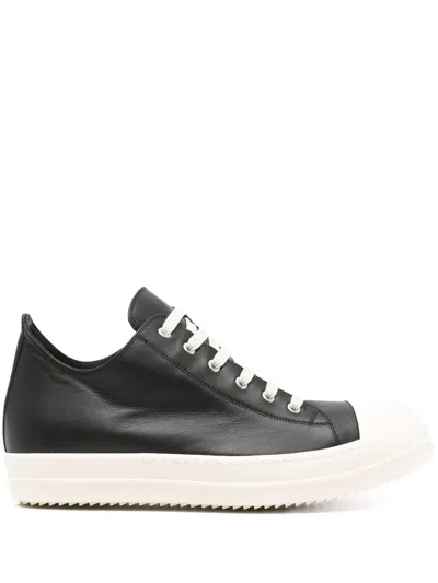 Rick Owens Men Low Sneaks In Grain Calf Leather In Black