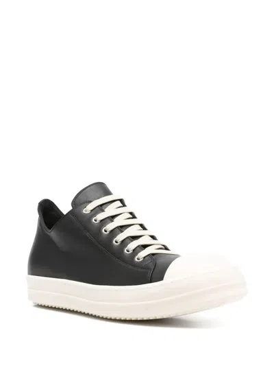 Rick Owens Men Low Sneaks In Grain Calf Leather In Black
