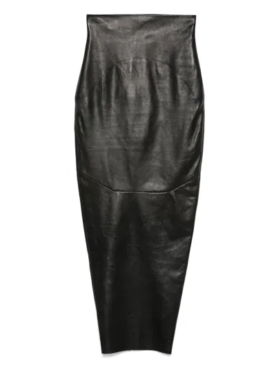 Rick Owens Leather Maxi Skirt In Black