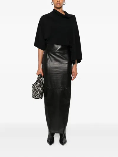 Rick Owens Leather Maxi Skirt In Black
