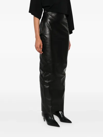 Rick Owens Leather Maxi Skirt In Black
