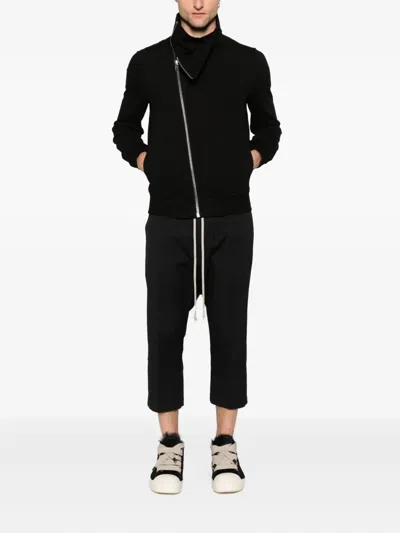 Rick Owens Black Hollywood Heavy Drawstring Cropped Trousers In Black