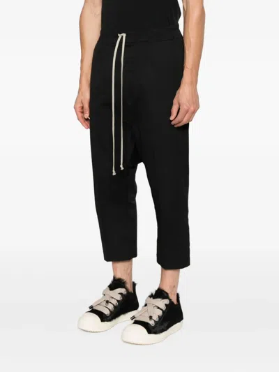 Rick Owens Black Hollywood Heavy Drawstring Cropped Trousers In Black
