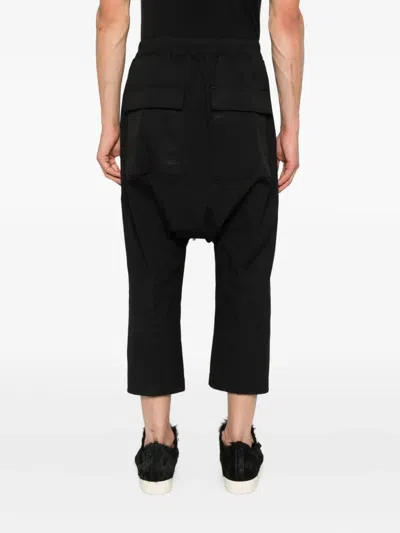 Rick Owens Black Hollywood Heavy Drawstring Cropped Trousers In Black