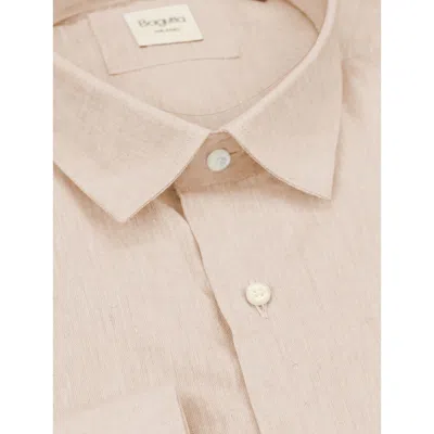 Bagutta Beige Linen Men Men's Shirt In Pink