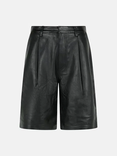 Michael Michael Kors Black Pleated Leather Bermuda Shorts