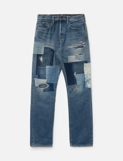 Kapital Monkey Cisco Straight-leg Distressed Patchwork Jeans In Blue