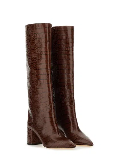 Paris Texas Anja Croco Block-heel Knee Boots In Brown