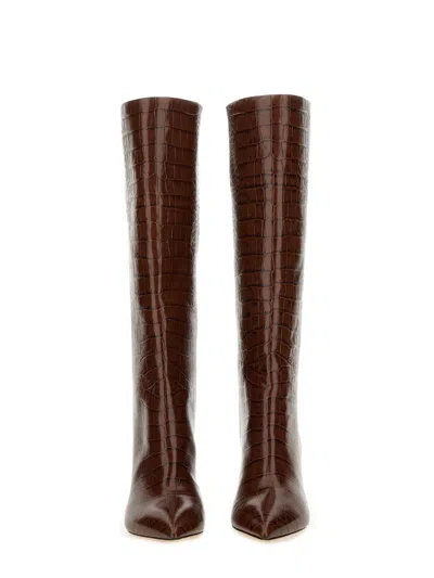 Paris Texas Anja Croco Block-heel Knee Boots In Brown