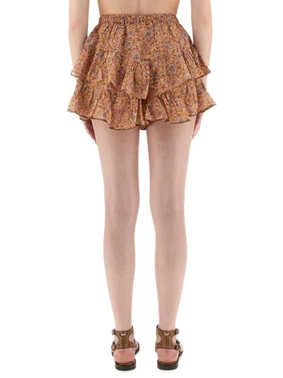 Isabel Marant Étoile Layered Floral Print Skirt With Ruched Waistband In Brown