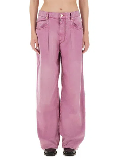 Isabel Marant Wide-leg Trousers With Belt Loops And Contrast Stitching In Pink