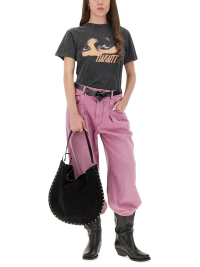 Isabel Marant Wide-leg Trousers With Belt Loops And Contrast Stitching In Pink
