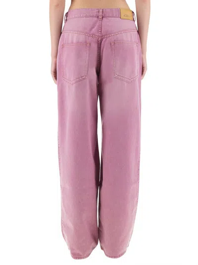 Isabel Marant Wide-leg Trousers With Belt Loops And Contrast Stitching In Pink