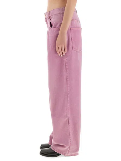 Isabel Marant Wide-leg Trousers With Belt Loops And Contrast Stitching In Pink
