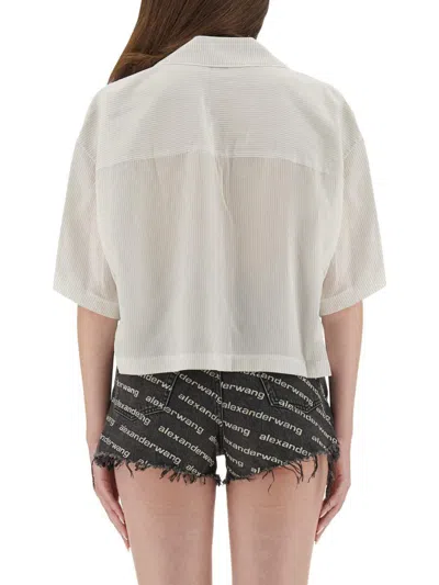 Alexander Wang T T By Alexander Wang Striped Shirt With Embroidered Logo In Black