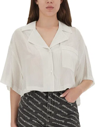 Alexander Wang T T By Alexander Wang Striped Shirt With Embroidered Logo In Black