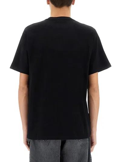 Jw Anderson Black Crewneck T-shirt With Anchor Embroidery On The Front In Cotton Man In Black
