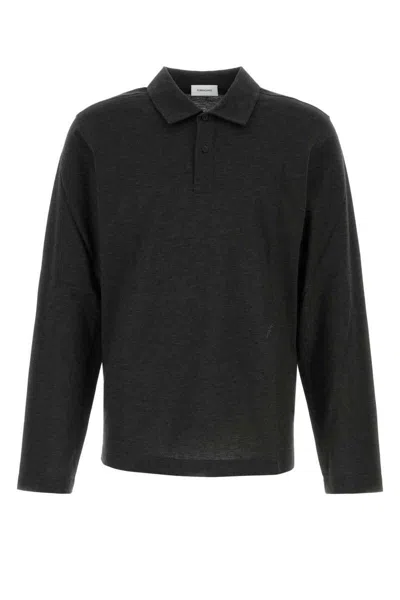 Ferragamo Graphite Cotton Blend Polo Shirt In Black