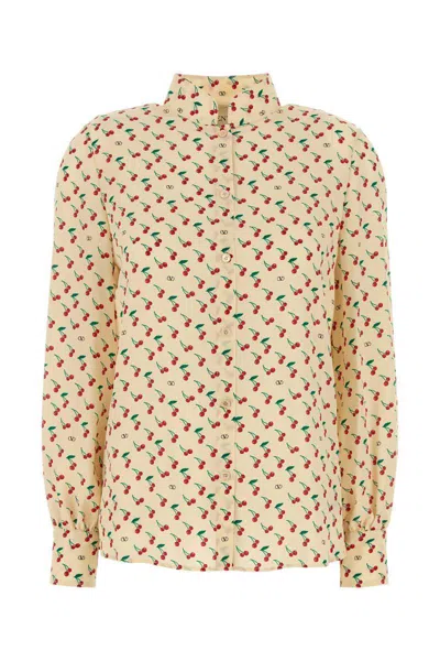 Valentino Crepe De Chine Shirt With Cherryfic Print In Neutral