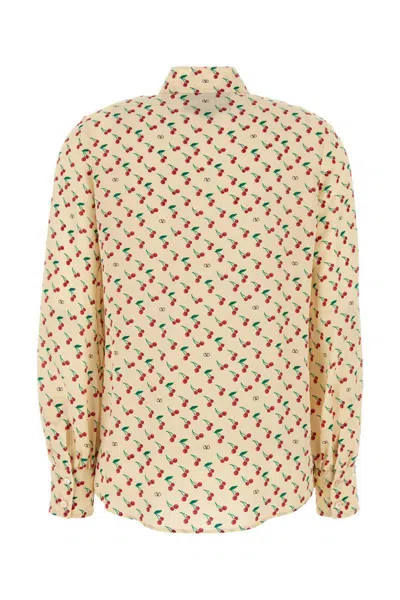 Valentino Crepe De Chine Shirt With Cherryfic Print In Neutral