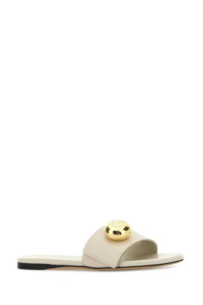 Loewe Pebble Leather Slides Gold-tone Embellishment In White