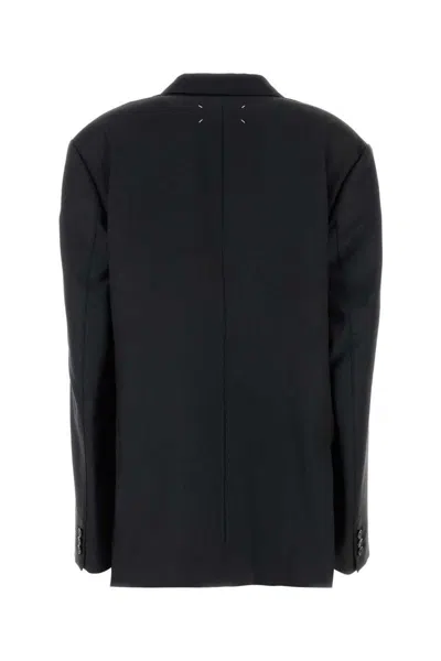 Maison Margiela Black Jacket With Classic Lapels And Logo Stitching On The Back In Mohair And Wool Blend Woman In Black