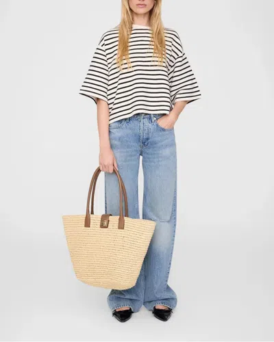 Anine Bing Womens Blk Stripe French Terry Myers Cropped Cotton-blend T-shirt In Neutral