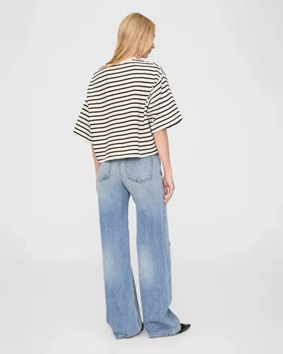 Anine Bing Womens Blk Stripe French Terry Myers Cropped Cotton-blend T-shirt In Neutral