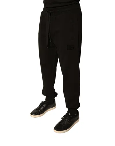 Dolce & Gabbana Black Cotton Stretch Jogger Sweatmen's Men's Pants In Black