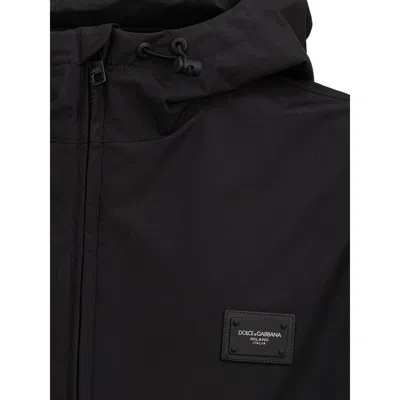 Dolce & Gabbana Windproof Jacket With Logo On Chest  In Black