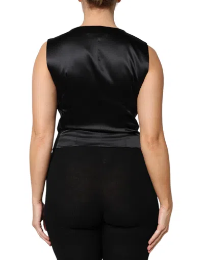 Dolce & Gabbana Black Brocade Button Down Sleeveless Vest Top In Black