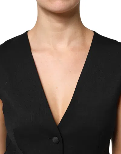 Dolce & Gabbana Black Brocade Button Down Sleeveless Vest Top In Black