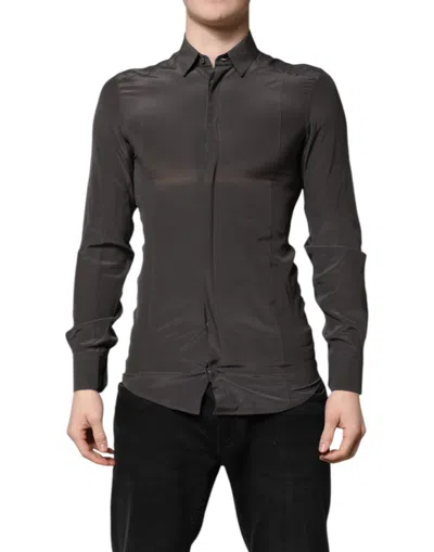 Pre-owned Dolce & Gabbana Dark Gray Silk Gold Dress Formal Men's Shirt ()