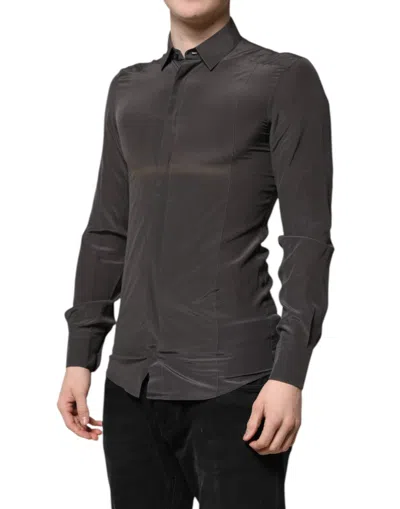 Pre-owned Dolce & Gabbana Dark Gray Silk Gold Dress Formal Men's Shirt ()