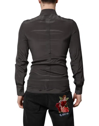 Pre-owned Dolce & Gabbana Dark Gray Silk Gold Dress Formal Men's Shirt ()