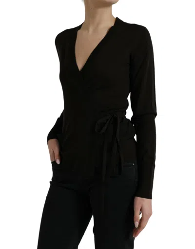 Dolce & Gabbana Black Wool V-neck Crossed Cardigan Sweater In Black
