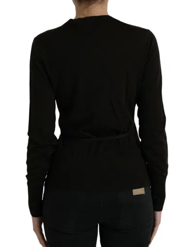 Dolce & Gabbana Black Wool V-neck Crossed Cardigan Sweater In Black