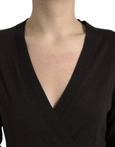 Dolce & Gabbana Black Wool V-neck Crossed Cardigan Sweater In Black