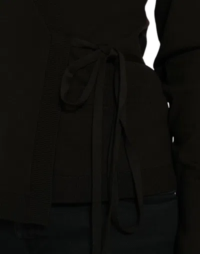 Dolce & Gabbana Black Wool V-neck Crossed Cardigan Sweater In Black