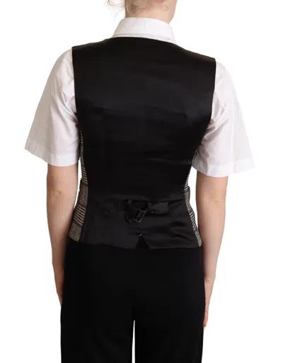 Dolce & Gabbana Gray Checkered Sleeveless Waistcoat Vest In Gray