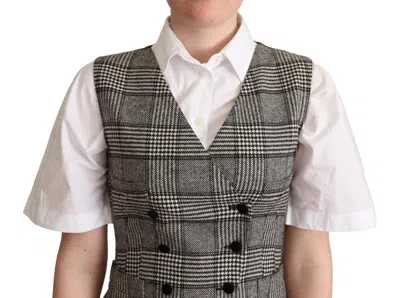 Dolce & Gabbana Gray Checkered Sleeveless Waistcoat Vest In Gray